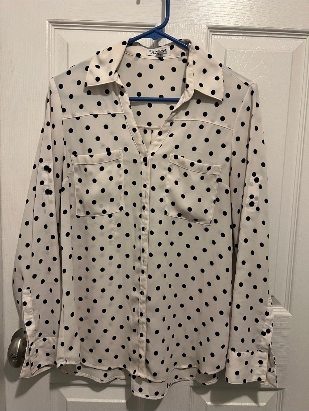 Express Cream Blouse with Black Polka Dots